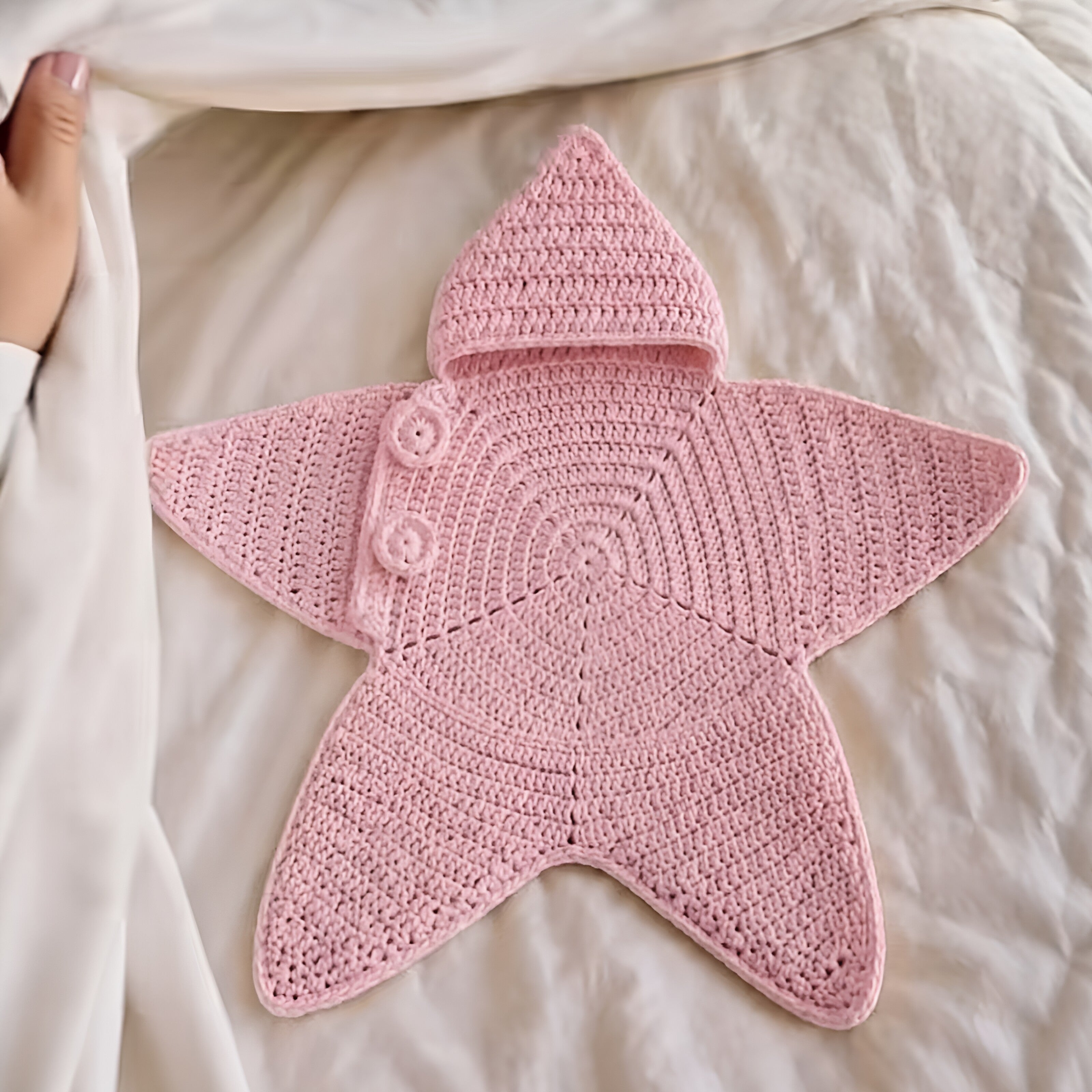 Crocheted Star-shaped Bodysuit Starfish Baby Sleeping Bag Newborn Baby Boy Girl Kids Cartoon Hooded Romper Jumpsuit Bodysuit Clothes Outfits Long Sleeve Playsuit Toddler One Piece Outfit